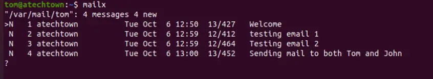 mailx output when run with any parameter