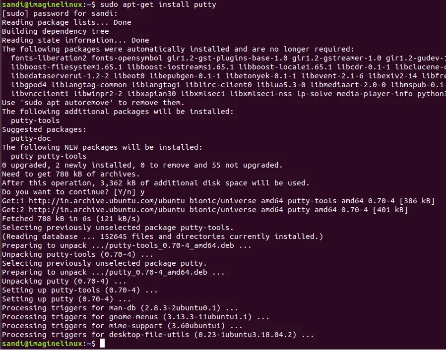 installing putty on Ubuntu