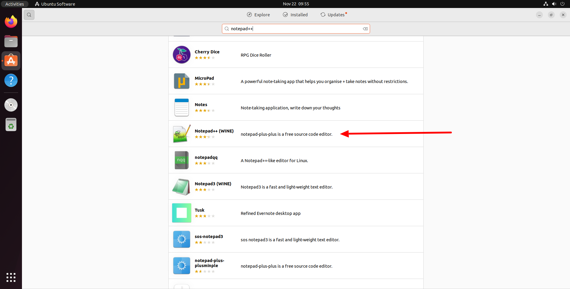 search notepad++ on ubuntu software