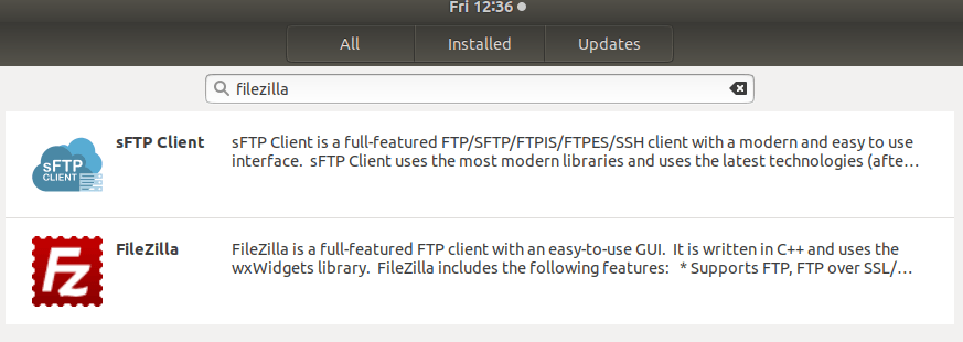 ubuntu search filezilla in software install
