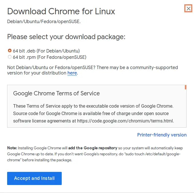 Download chrome .deb package for Ubuntu