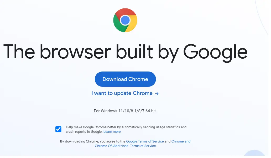 download chrome from home page
