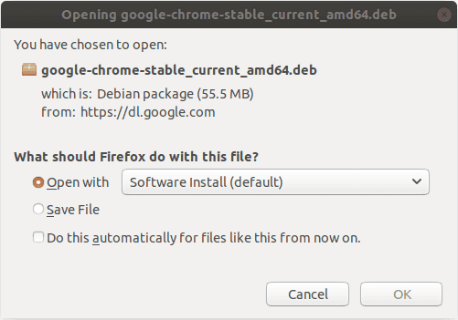 Open Google Chrome Deb Package for installation