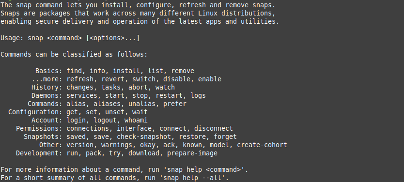 1.- Snap command help