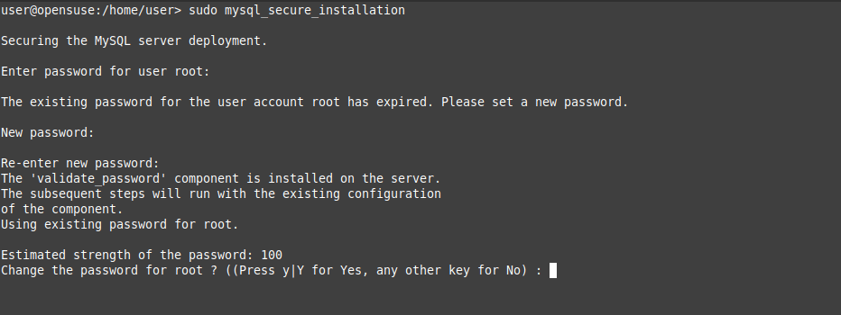 Changing the root password with the mysql_secure_installation script