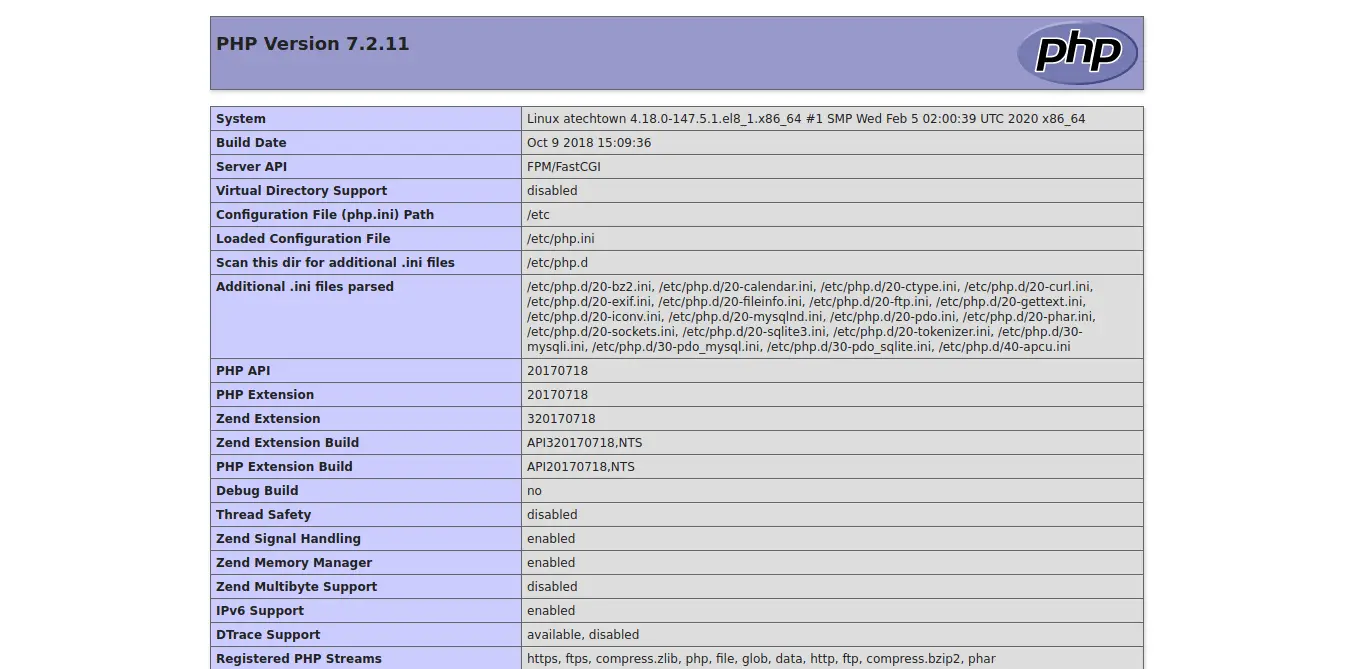 Apache and PHP are running on CentOS 8