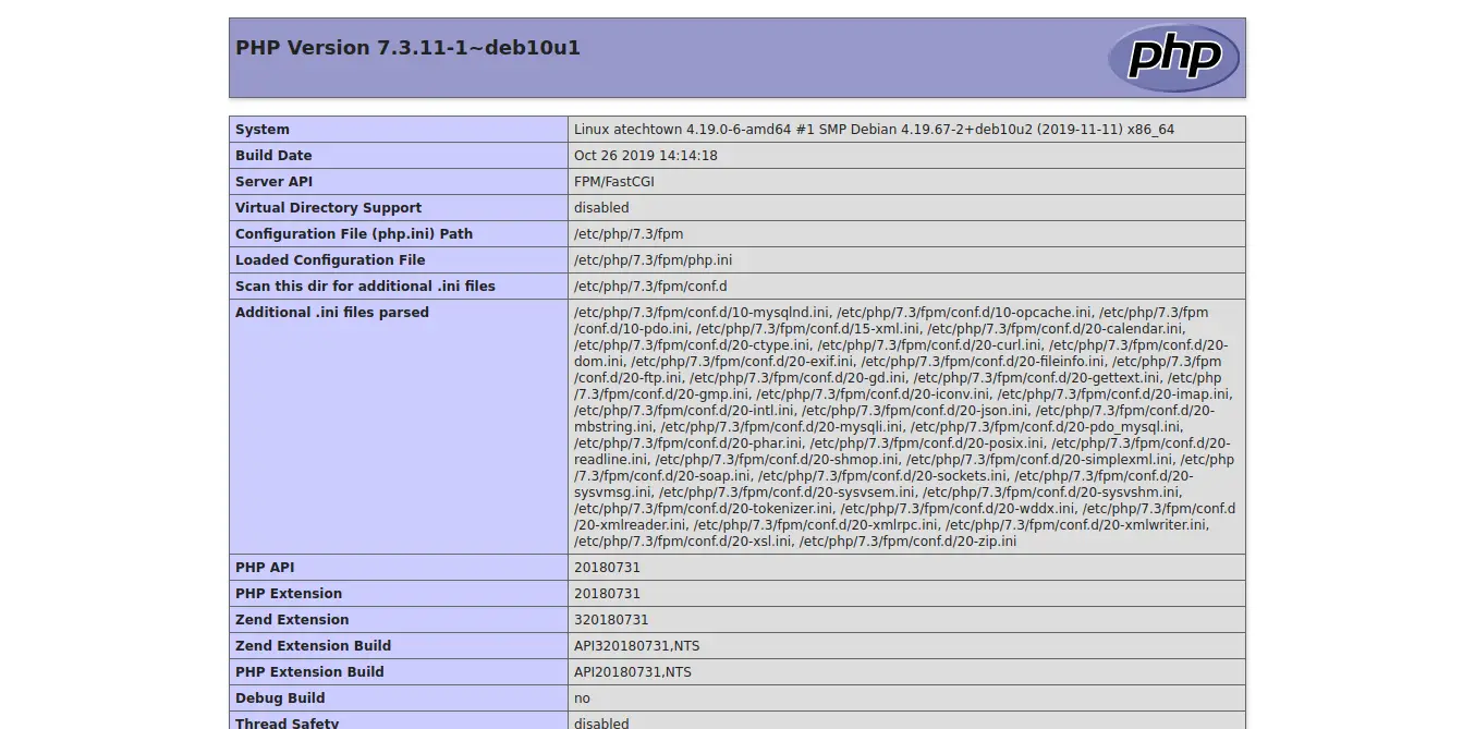 Nginx and PHP working on Debian 10