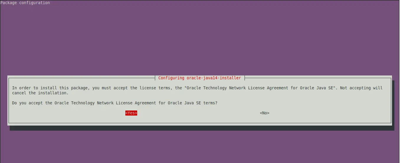 Accept the the license terms to install Java
