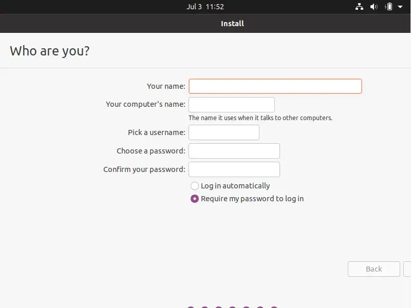 Creating the user for Ubuntu