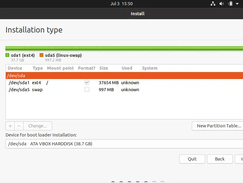 Hard Disk ready to install Ubuntu 20.04