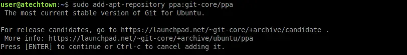 Add the repository to install GIT on Ubuntu 20.04