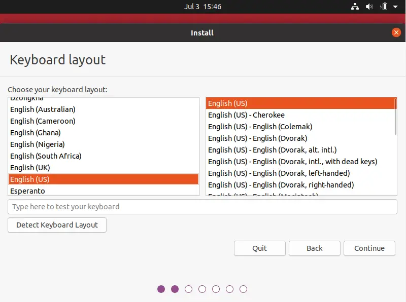 Select the Keyboard Layout