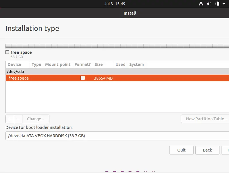 Partition Table added to the hard disk