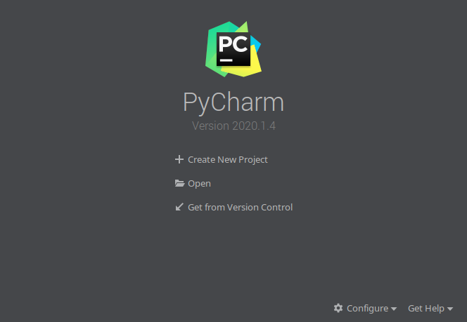 PyCharm initial screen