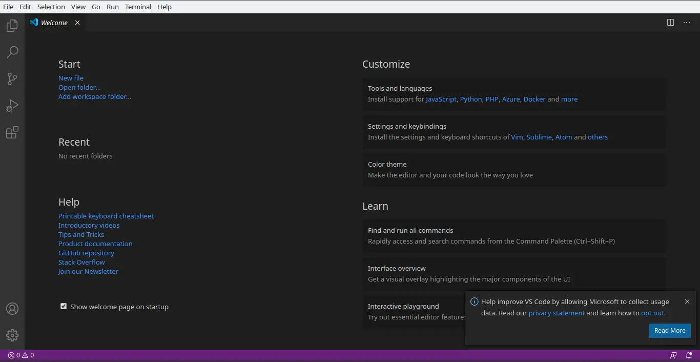Visual Studio Code running