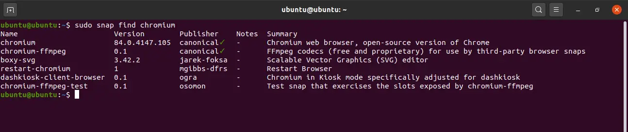 Finding the Chromium snap package