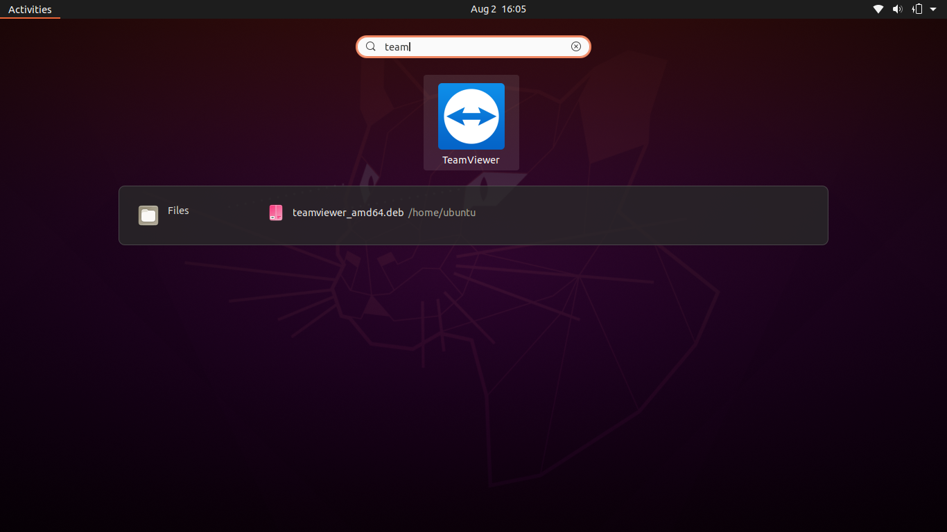 TeamViewer on the Ubuntu menu