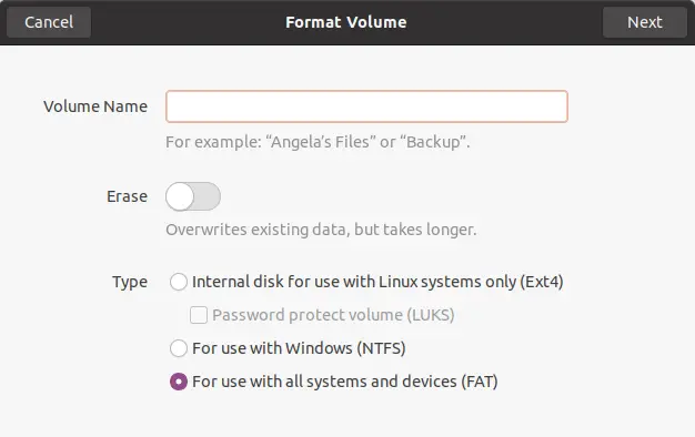 Format USB drive in Ubuntu