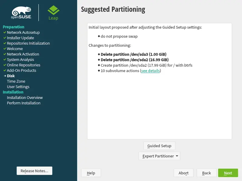 Suggested partitioning