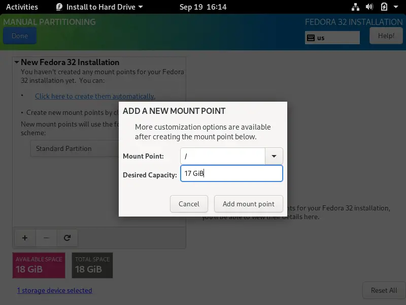 Add a new mount point for the main partition