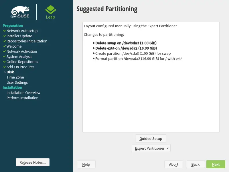 Changes to be applied on the disk