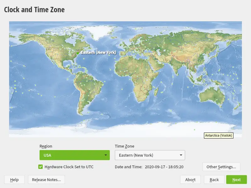 Clock and timezone settings