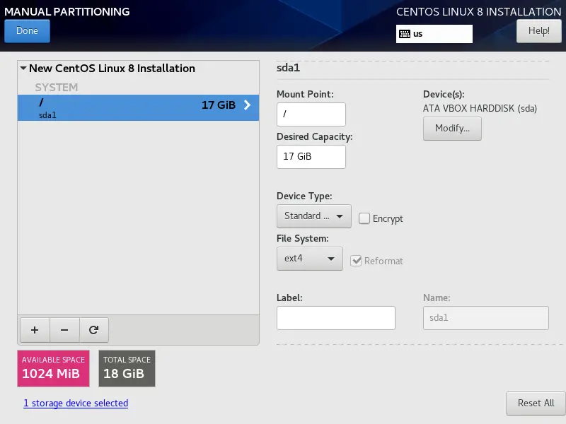 Creating the partition with ext4 filesystem