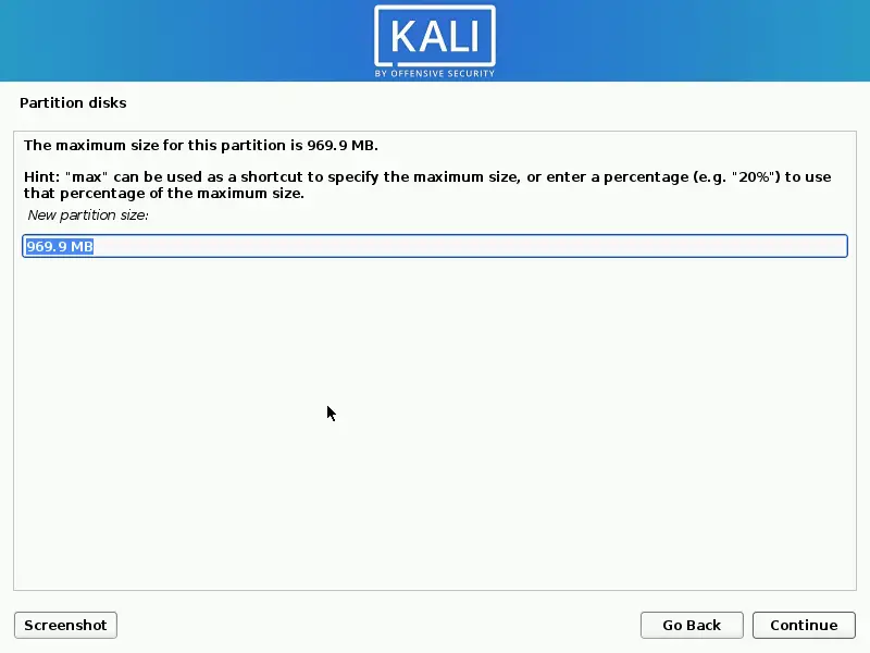 Define the swap partition size