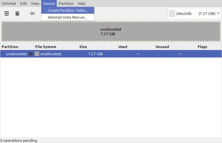 Creating a new Partition Table