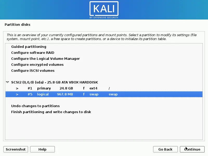 The Disk is ready for Kali Linux