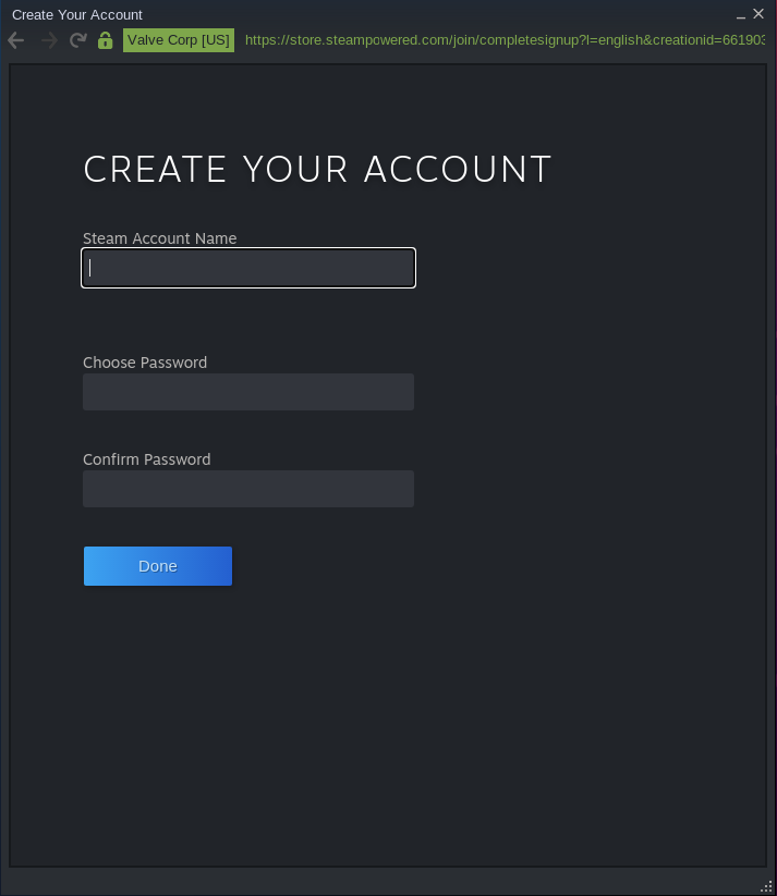 Enter details for new account