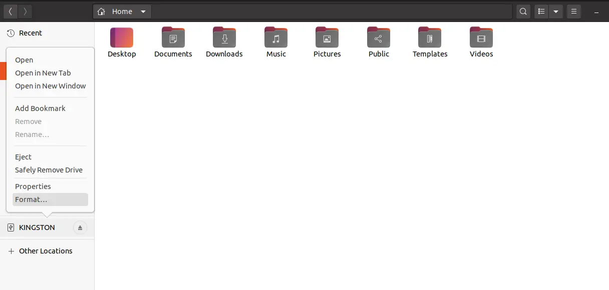 How Format USB drive in Ubuntu ImagineLinux