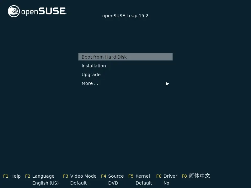 OpenSUSE installer initial screen