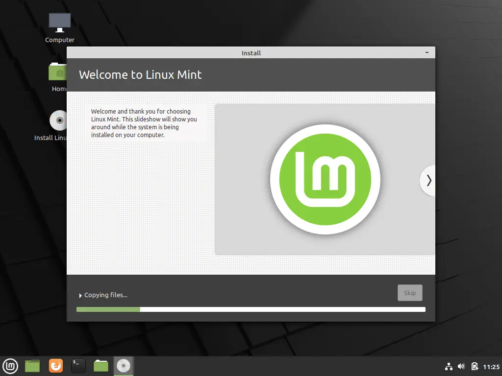 Install Linux Mint screen