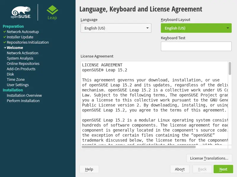 Select the language and the keyboard layout