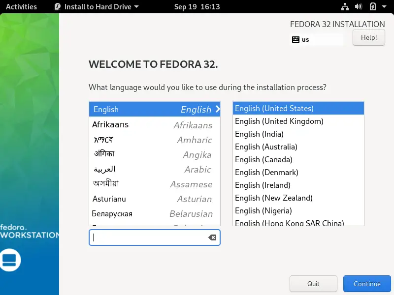 Select the Language and Keyboard Layout