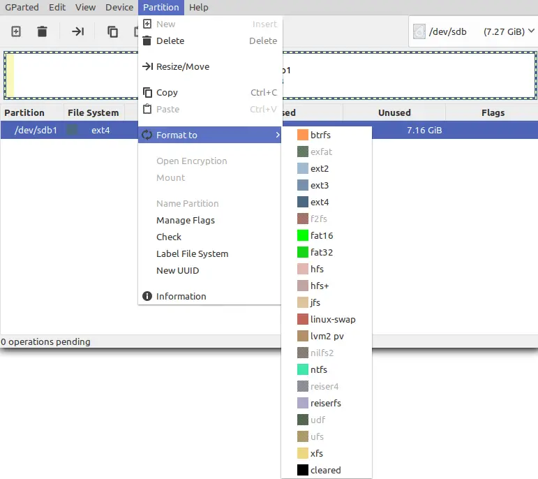 Format a existing partition