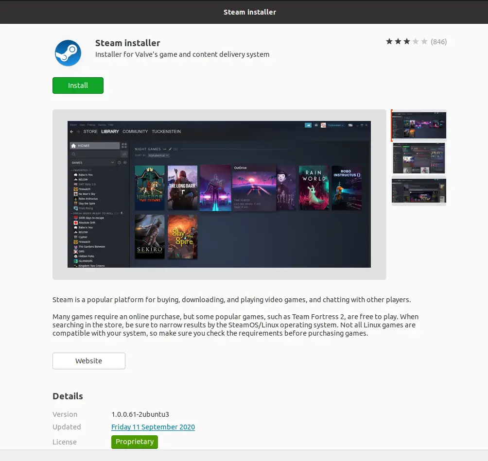 Ubuntu Software Steam Installer