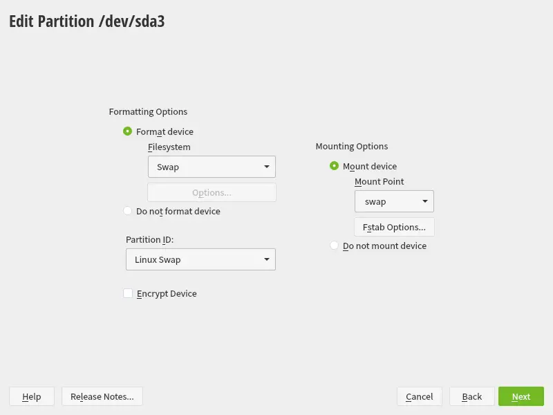 Creating the Swap partition