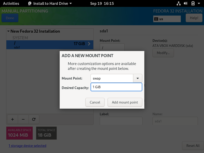 Creating the swap partition