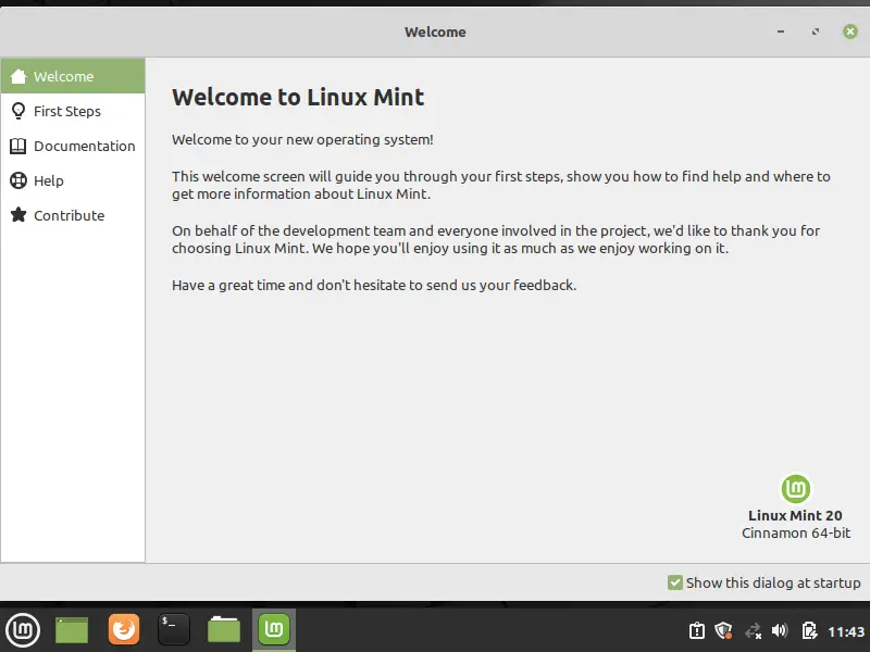 Linux Mint Welcome Screen