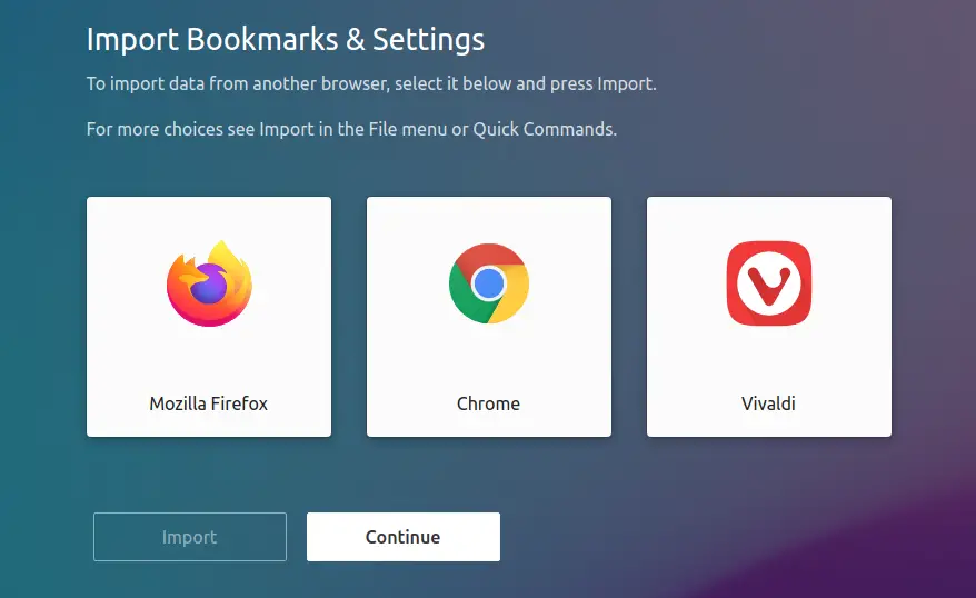 Import Bookmark and Settings