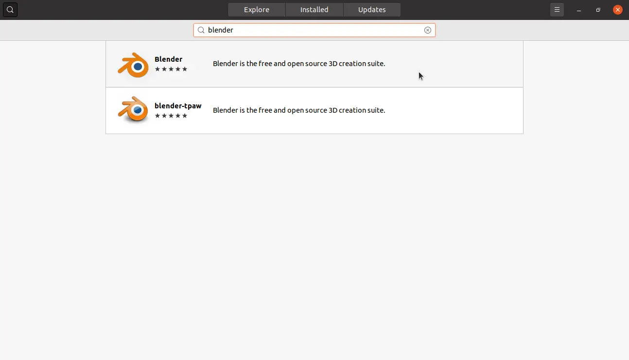 Searching for Blender on the Ubuntu Software Center