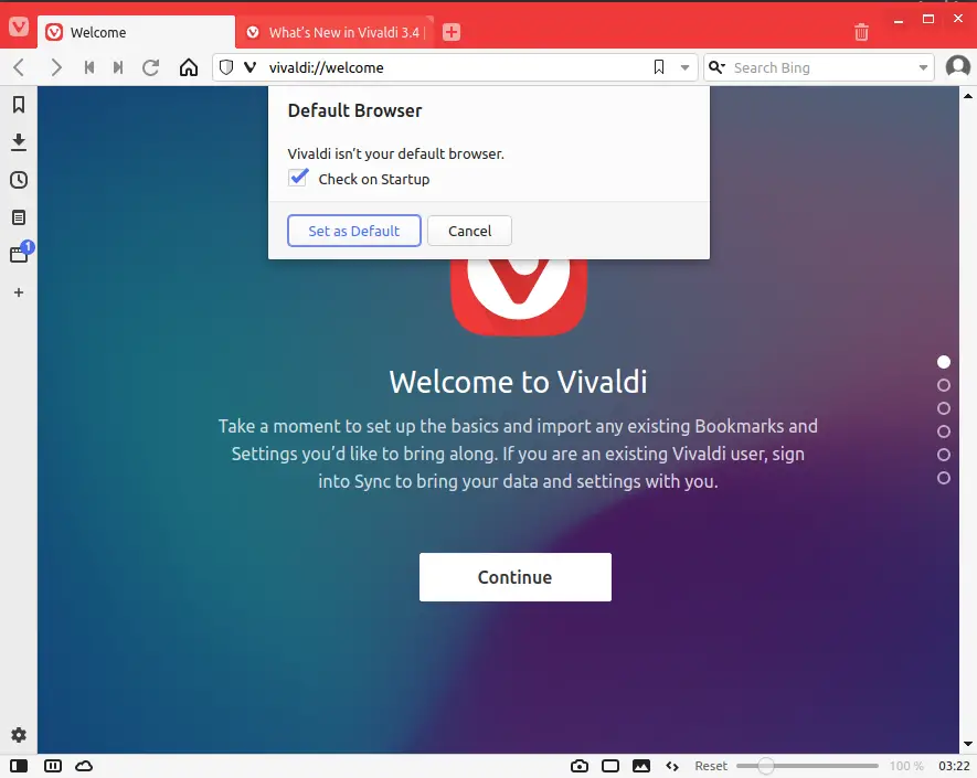 Vivaldi Browser Welcome Page