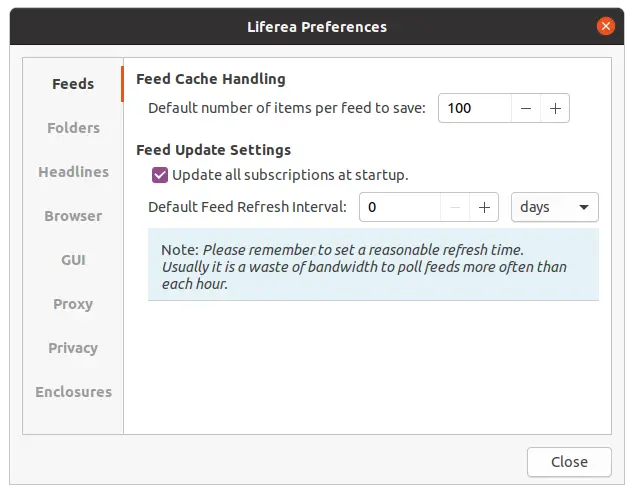 Liferea Preferences