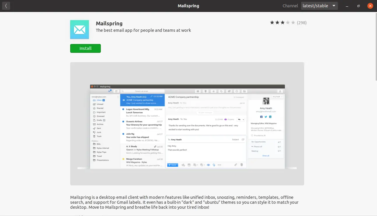 Mailspring package on the Ubuntu Software Center