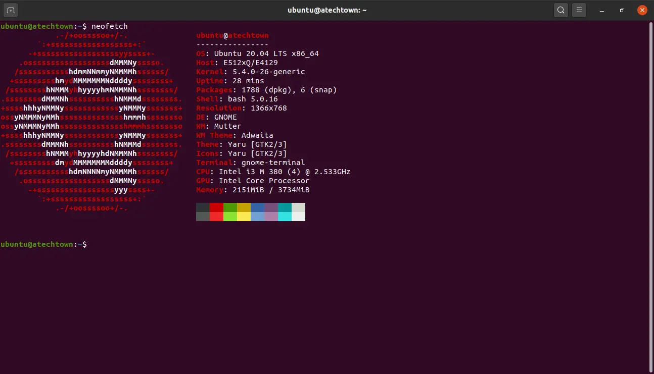 Neofetch on Ubuntu 20.04