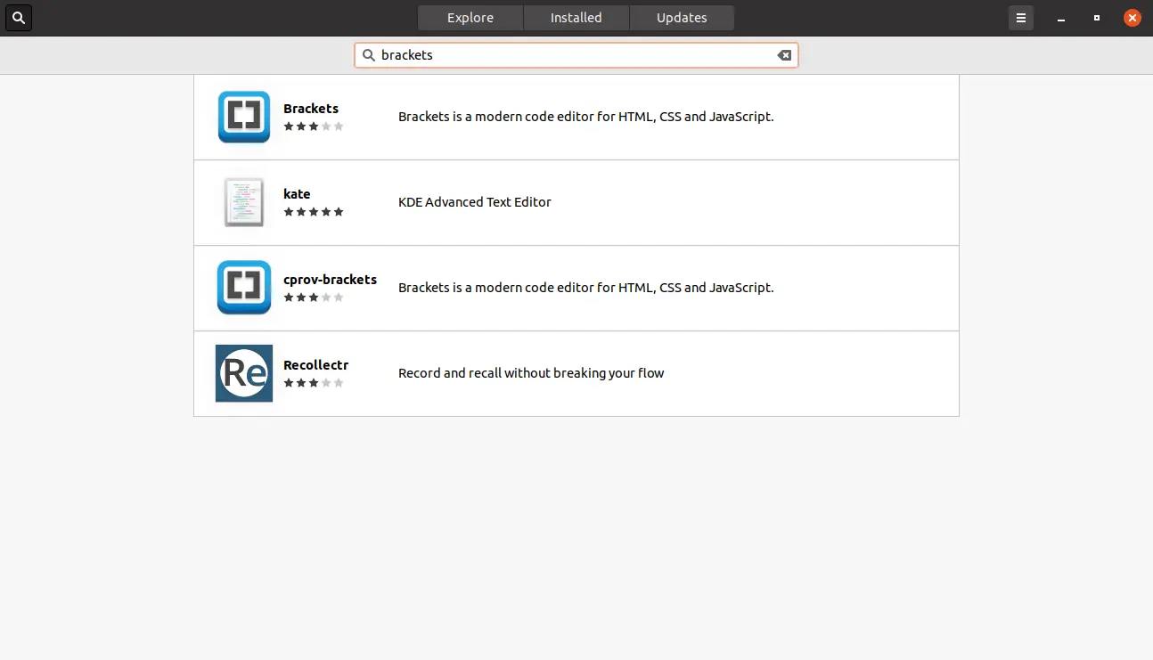 Searching for brackets on the Ubuntu Sofware Center