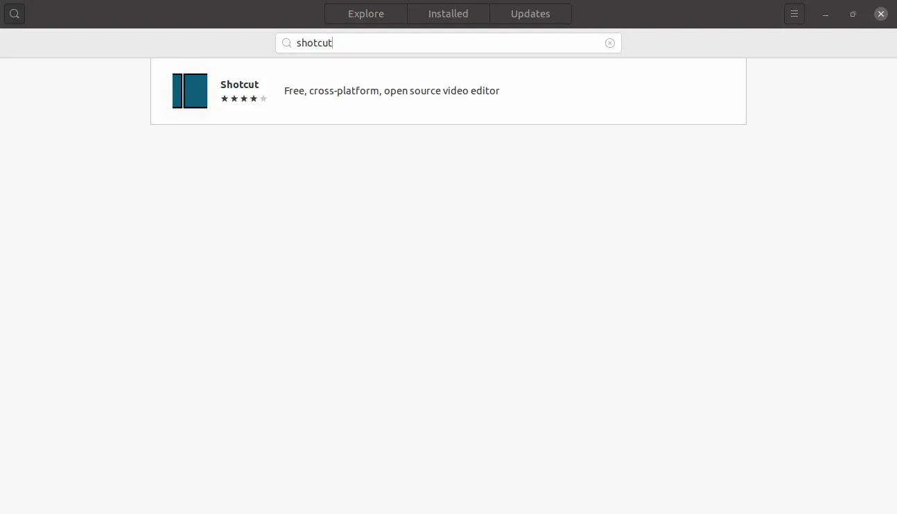 Searching for Shotcut on the Ubuntu Software Center