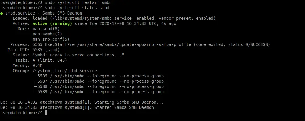 Samba service status